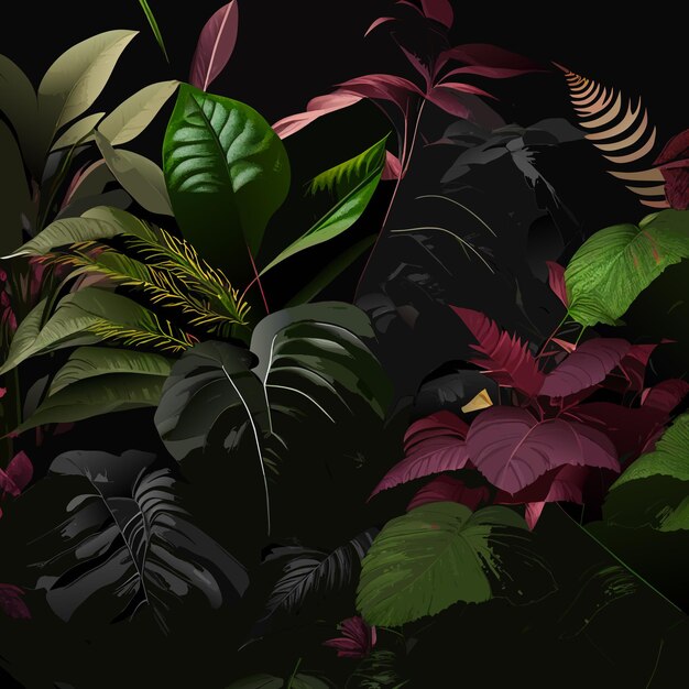 검은 배경에 사각형 프레임이 있는 열대 숲