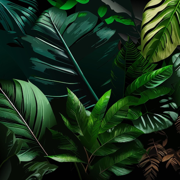 Вектор Тропический лес с квадратной рамкой на черном фоне