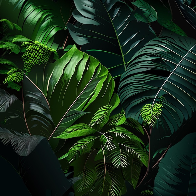 Tropical forest with a square frame on black background