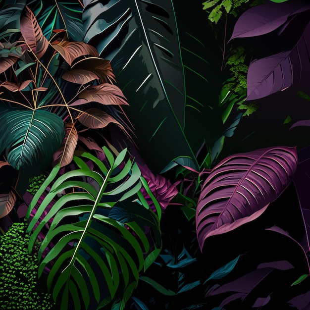 Tropical forest with a square frame on black background