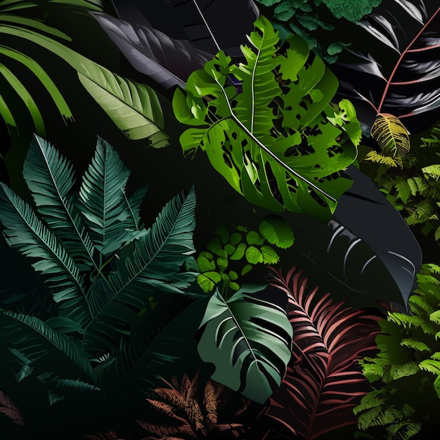 Vettore foresta tropicale con una cornice quadrata su sfondo nero