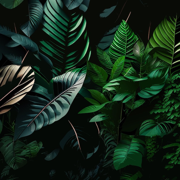 Vector tropical forest with a square frame on black background