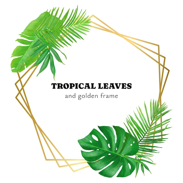 Tropical frame background handpainted leaves