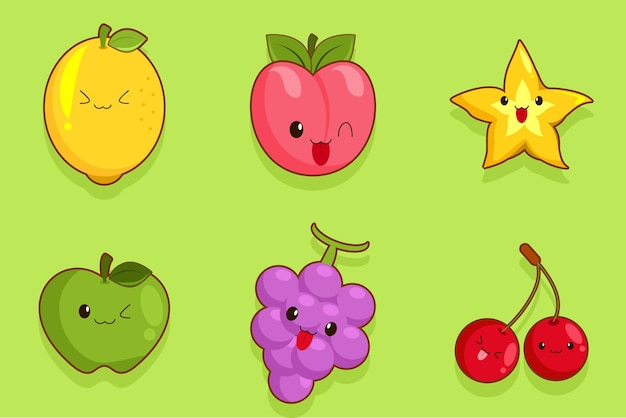 Vector tropical fruit cartoon characters vector set