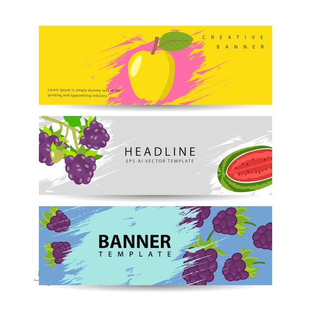 Vector tropical fruit garden and harvest bannerbanner set vector illustration