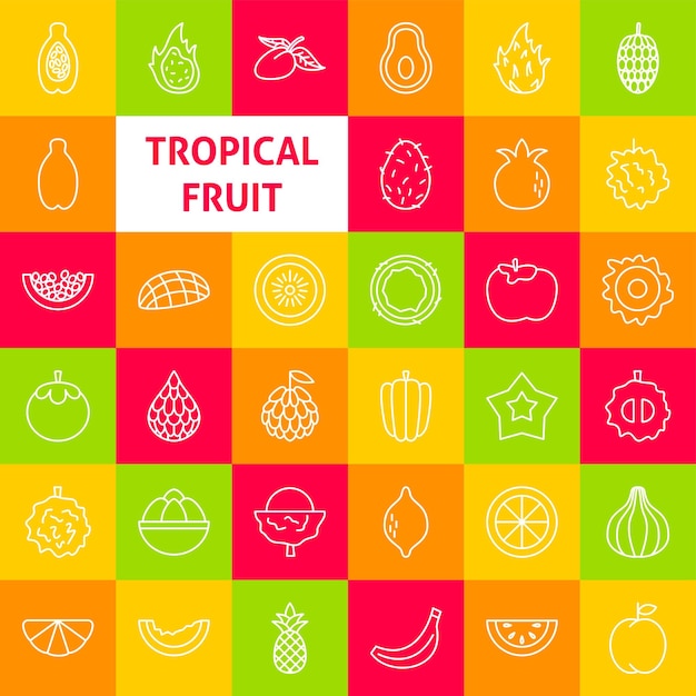 Tropical fruit line icons