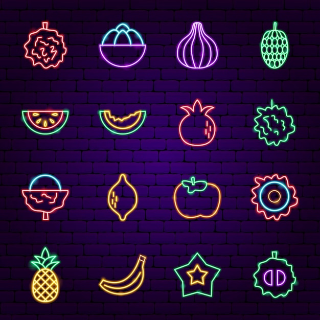 Tropical fruit neon icons