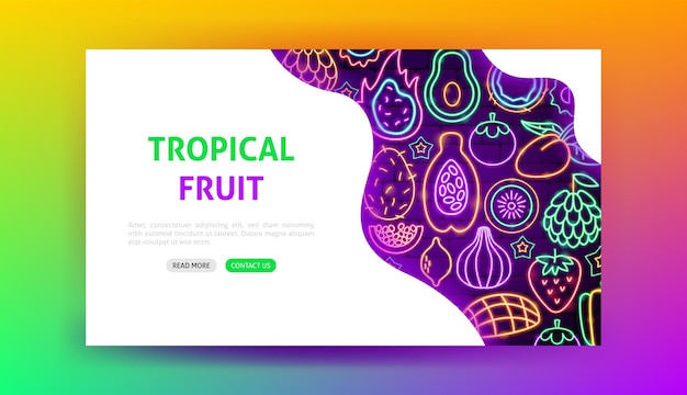 Pagina di destinazione al neon di frutta tropicale