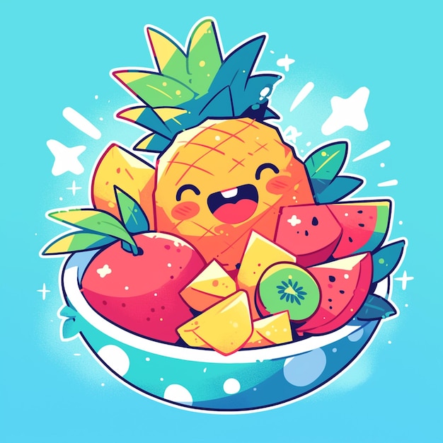 Vector tropical fruit platter with pineapple and mango