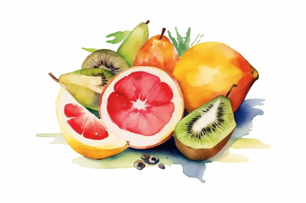 Vettore illustrazione disegnata a mano dell'acquerello della fetta di frutta tropicale immagine vettoriale piatta isolata su sfondo bianco