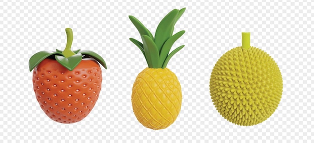 Vector tropical fruits 3d icons clipart