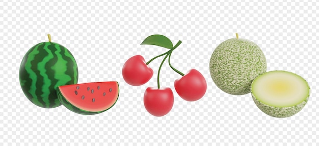 Тропические фрукты 3d иконы клипарт