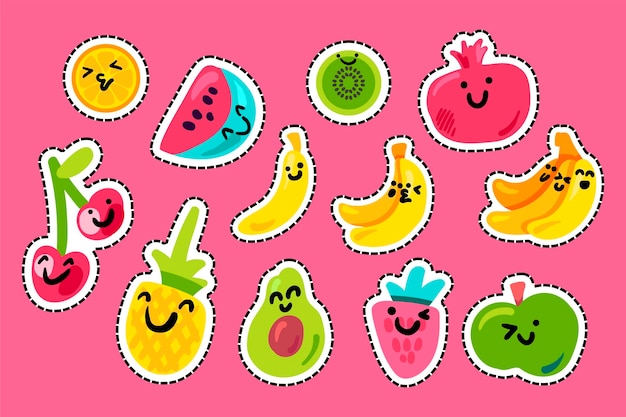 Pacchetto kawaii cartone animato frutti tropicali