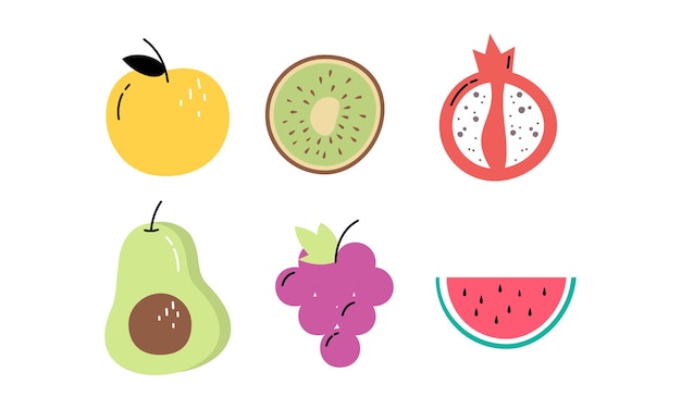 Vector tropical fruits doodle flat vector