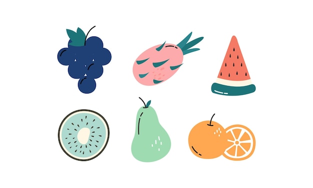 Tropical fruits doodle flat vector