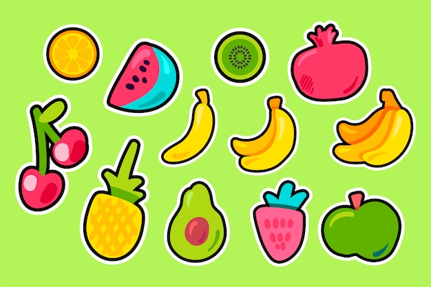 Vector tropical fruits flat vector set