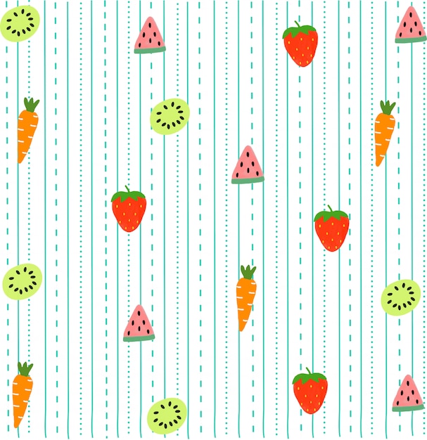 Tropical fruits on grid line pattern