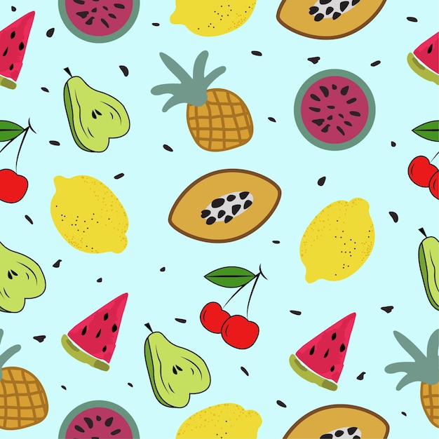 Tropical fruits seamless pattern summer fruits mix design for fabric web and wallpaper