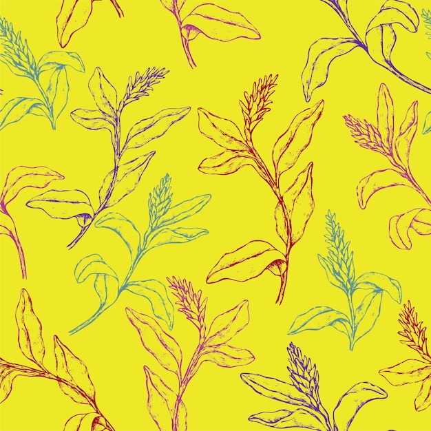 Tropical Ginger flowers. Floral vector seamless pattern. Hand drawn exotic plants. Vintage botanical ornament. Design for background, wallpaper, textile.