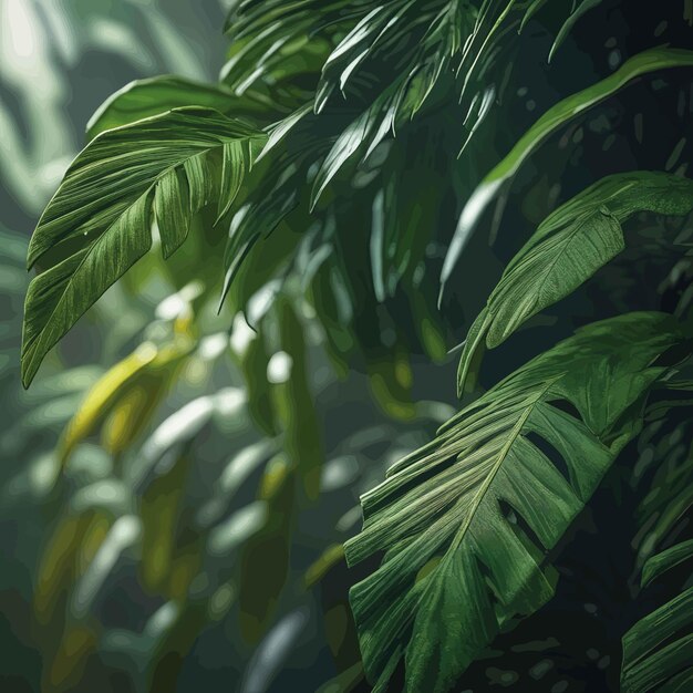 Vector tropical green leaf background tropical leaf 3 d illustration 3 d rendertropical green leaf back