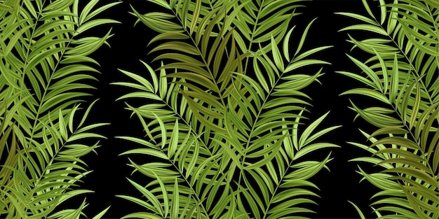 Vector tropical green palm leaves, jungle leaves seamless vector floral pattern background