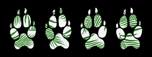 Tropical hand drawn water colour animal footprints silhouette of a paw print vector illustration