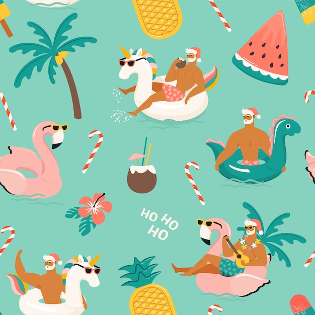 Tropical hot christmas. seamless pattern.