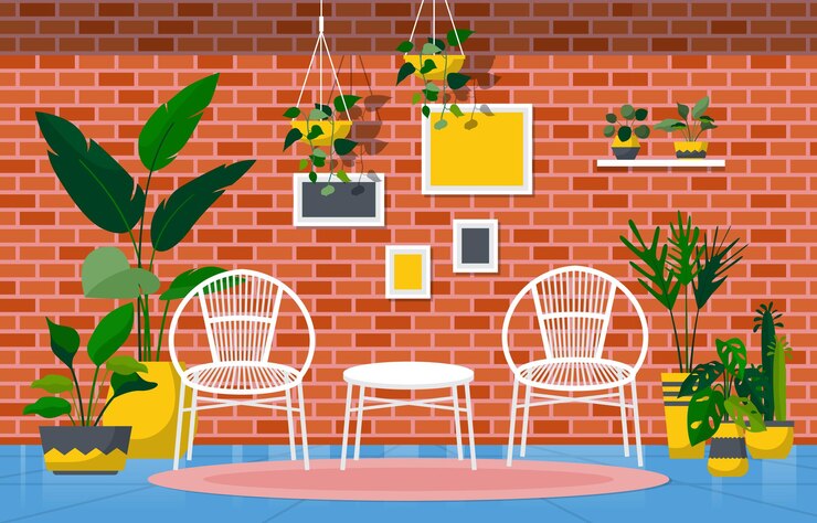 Vector tropical houseplant green decorative plant in living room