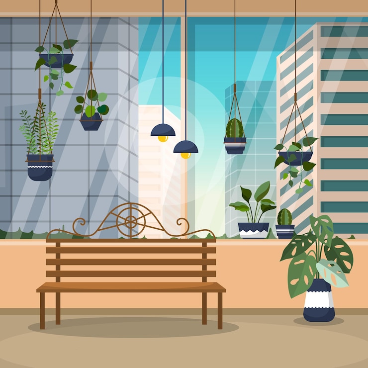 Vector tropical houseplant green decorative plant window house illustration