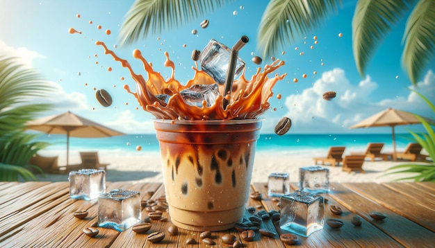 Вектор tropical iced coffee splash