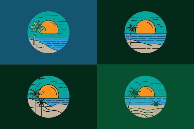 Tropical island beach logo set