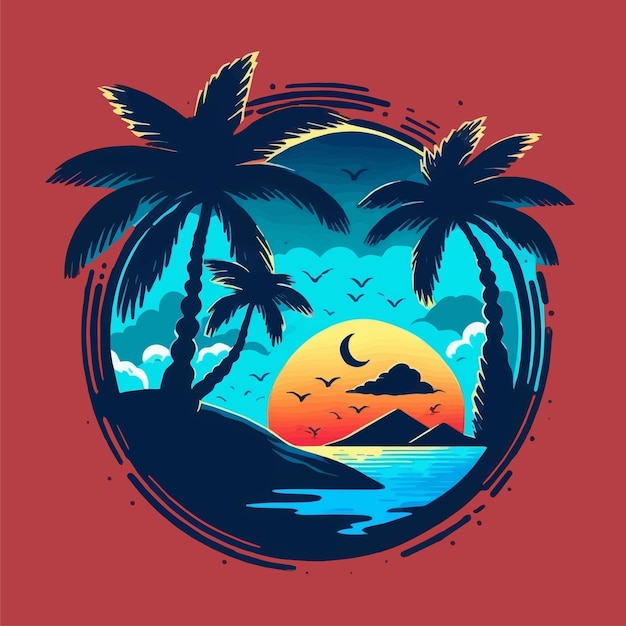 Tropical Island Beach Logo Vintage Surf Badge Illustratie