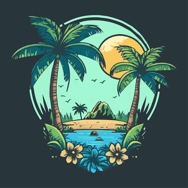 Vector tropical island beach logo vintage surf badge illustration