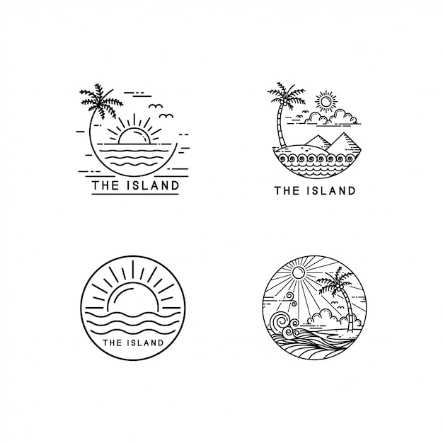 Tropical island logo set