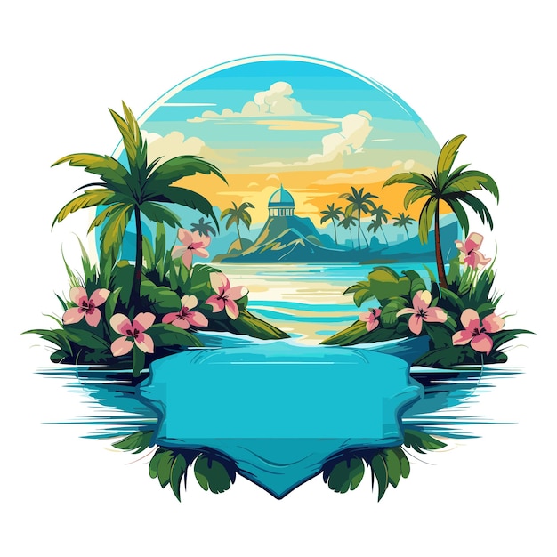 Вектор Тропический островный рай с векторной иллюстрацией пальмовых деревьев