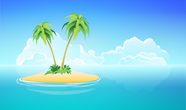 Tropical Island Vector Nature Landscape Illustration