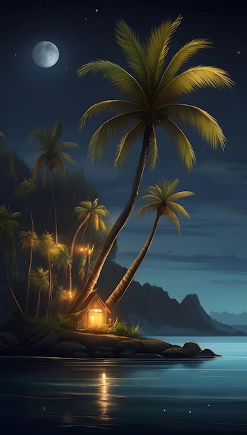 тропический остров с пальмами на пляже