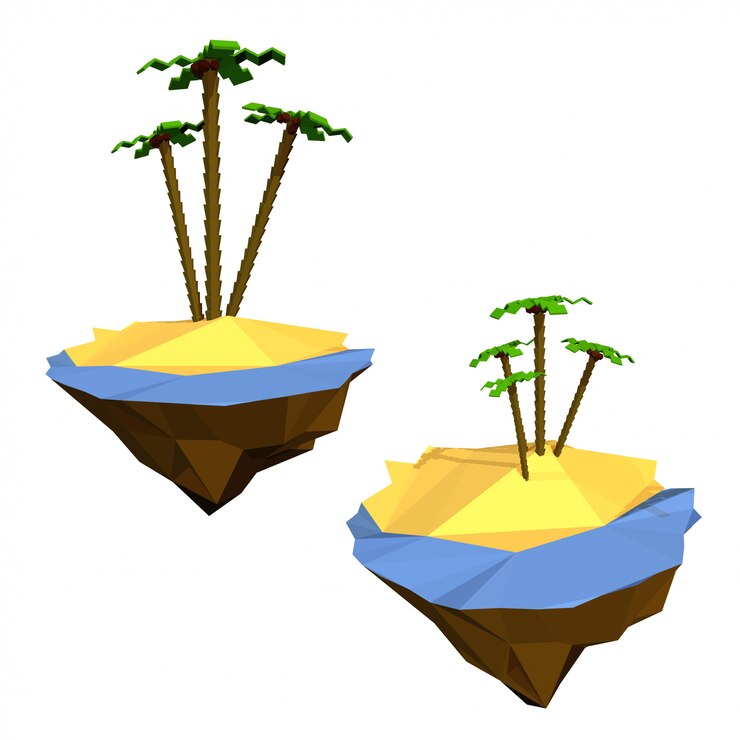 Vector tropical island with palm trees and the sea or ocean isolated