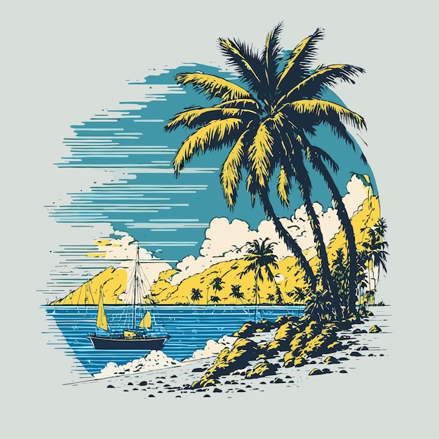 Vector tropical island with trees tshirt design