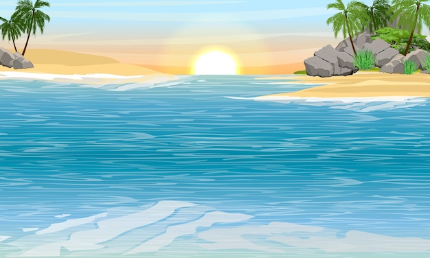 Vector tropical islands in the ocean tropical summer landscape sea sandy islands with palms