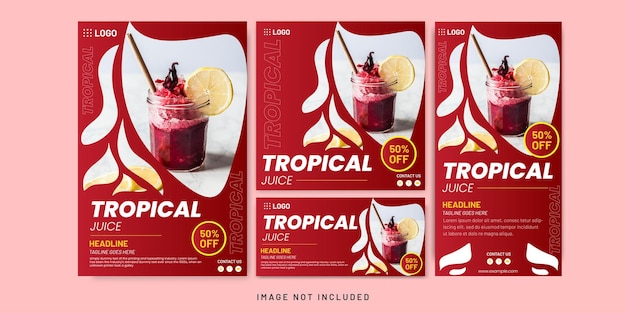 Tropical Juice rode kleur flyer en sociale media postbundelset