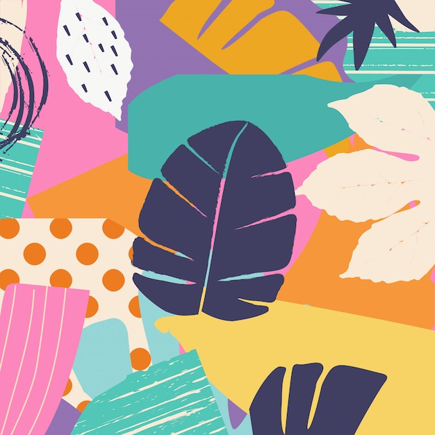 Tropical jungle leaves and flowers background