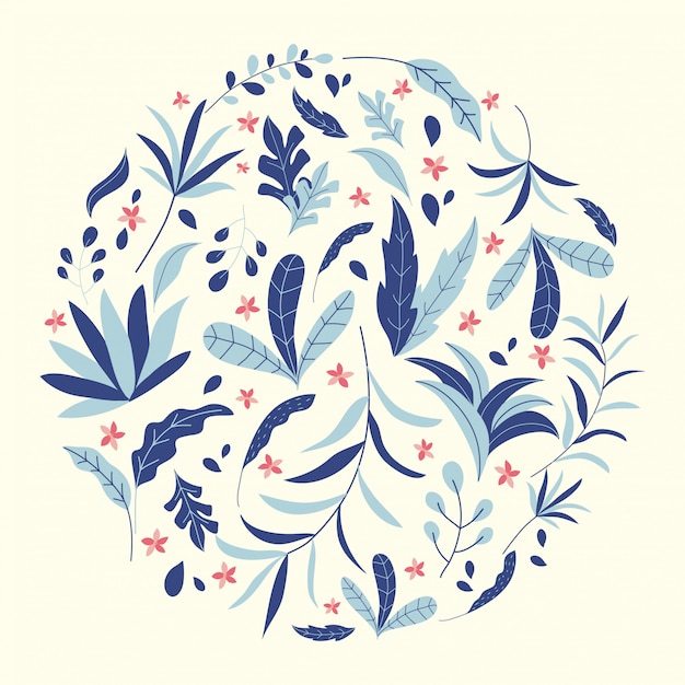 Tropical jungle leaves and flowers illustration