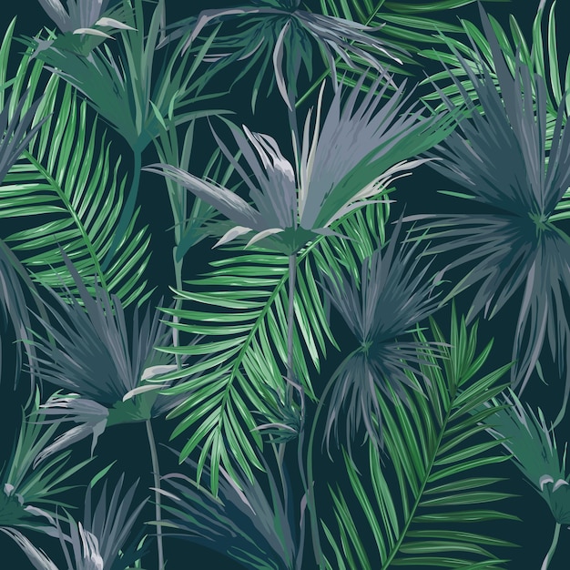 Tropical jungle palm leaves seamless background, vector floral pattern illustration for wallpaper, print design, textile template