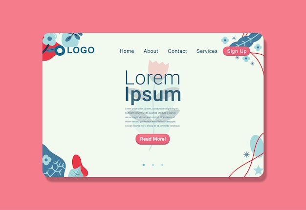 Tropical landing page design with flowers and abstract shapes