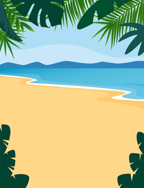 Vettore paesaggio tropicale bellissima spiaggia in riva al mare in una bella giornata di sole illustrazione vettoriale