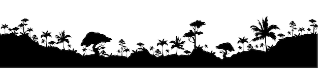 Tropical landscape black silhouette seamless border