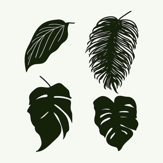 Tropical leaf collection with silhouette style