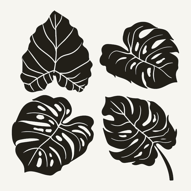 Collezione di foglie tropicali con stile silhouette
