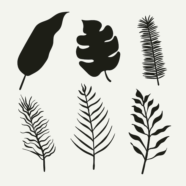 Tropical leaf collection with silhouette style